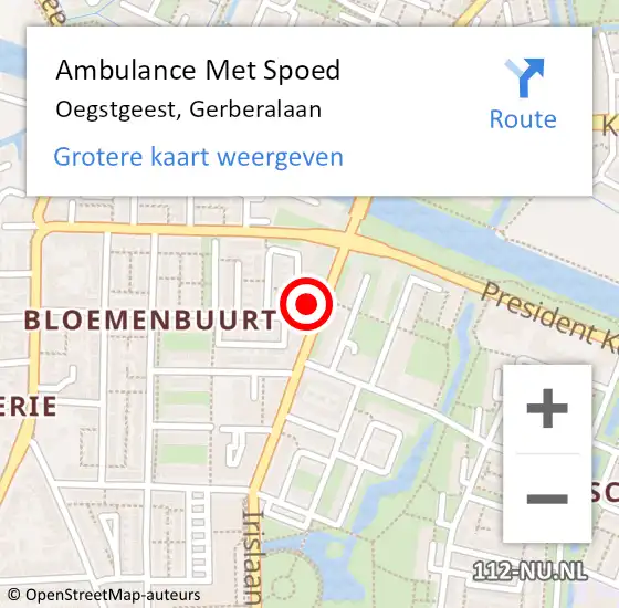 Locatie op kaart van de 112 melding: Ambulance Met Spoed Naar Oegstgeest, Gerberalaan op 17 april 2024 08:49
