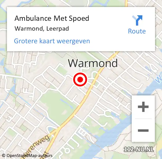 Locatie op kaart van de 112 melding: Ambulance Met Spoed Naar Warmond, Leerpad op 17 april 2024 08:53