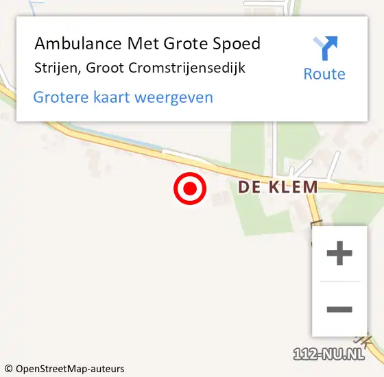 Locatie op kaart van de 112 melding: Ambulance Met Grote Spoed Naar Strijen, Groot Cromstrijensedijk op 17 april 2024 09:01