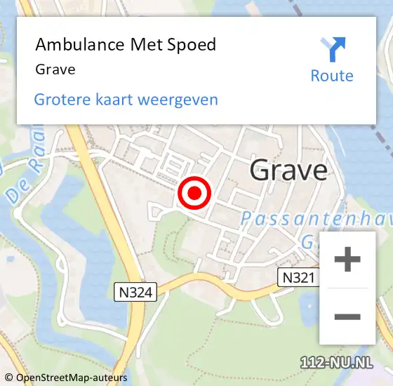 Locatie op kaart van de 112 melding: Ambulance Met Spoed Naar Grave op 17 april 2024 09:10