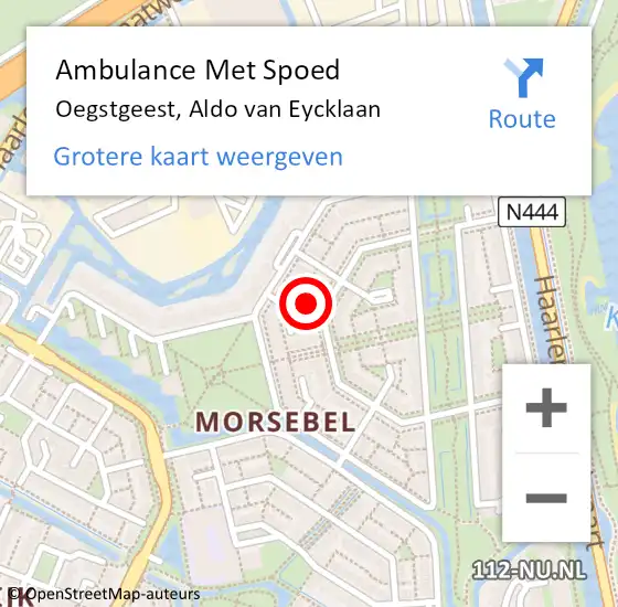 Locatie op kaart van de 112 melding: Ambulance Met Spoed Naar Oegstgeest, Aldo van Eycklaan op 17 april 2024 09:31