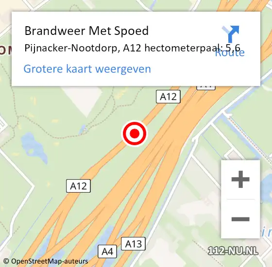 Locatie op kaart van de 112 melding: Brandweer Met Spoed Naar Pijnacker-Nootdorp, A12 hectometerpaal: 5,6 op 17 april 2024 09:41