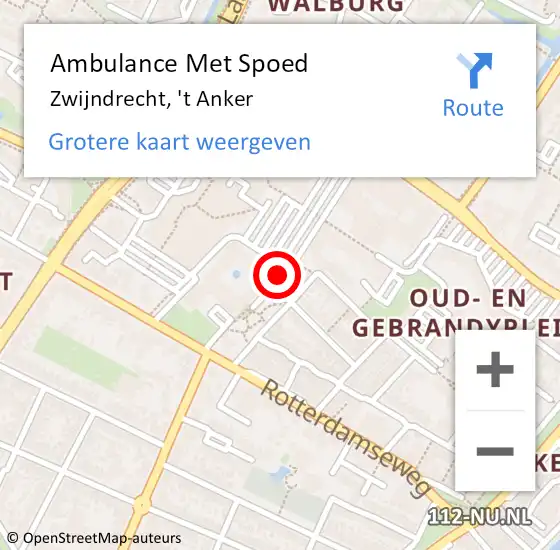 Locatie op kaart van de 112 melding: Ambulance Met Spoed Naar Zwijndrecht, 't Anker op 17 april 2024 09:45