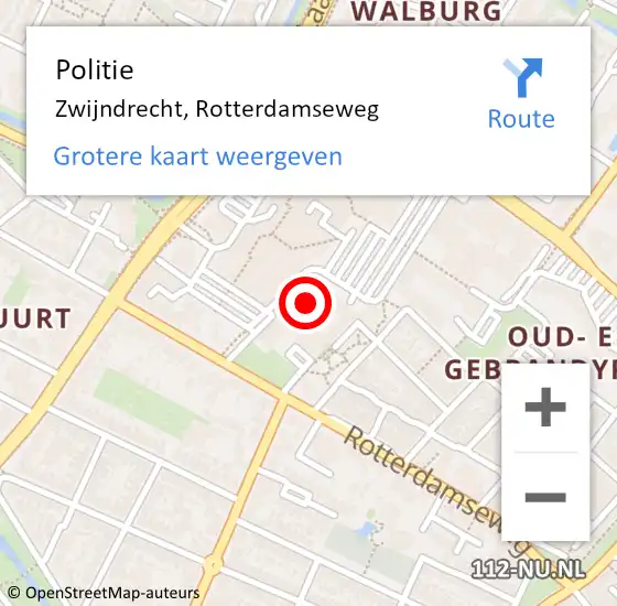 Locatie op kaart van de 112 melding: Politie Zwijndrecht, Rotterdamseweg op 17 april 2024 09:48