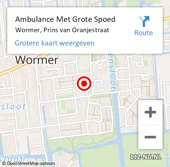 Locatie op kaart van de 112 melding: Ambulance Met Grote Spoed Naar Wormer, Prins van Oranjestraat op 17 april 2024 09:57