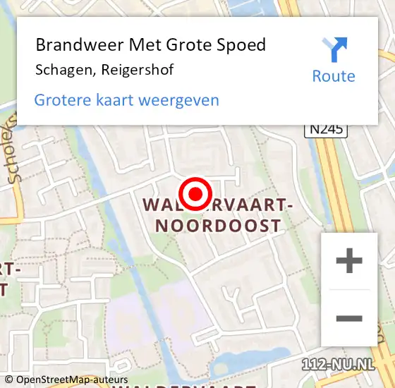 Locatie op kaart van de 112 melding: Brandweer Met Grote Spoed Naar Schagen, Reigershof op 17 april 2024 09:59