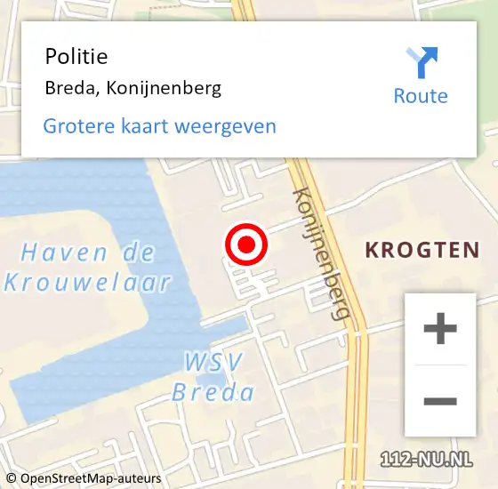 Locatie op kaart van de 112 melding: Politie Breda, Konijnenberg op 17 april 2024 10:03