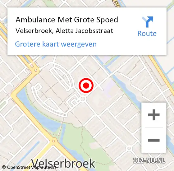 Locatie op kaart van de 112 melding: Ambulance Met Grote Spoed Naar Velserbroek, Aletta Jacobsstraat op 17 april 2024 10:04