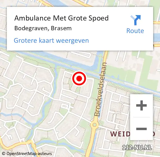 Locatie op kaart van de 112 melding: Ambulance Met Grote Spoed Naar Bodegraven, Brasem op 17 april 2024 10:17