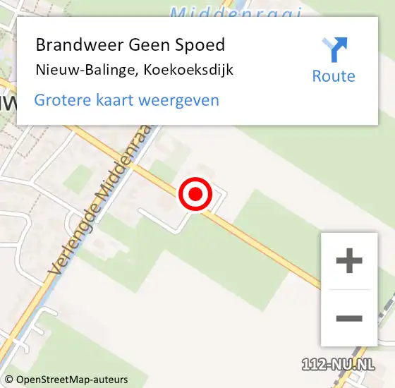 Locatie op kaart van de 112 melding: Brandweer Geen Spoed Naar Nieuw-Balinge, Koekoeksdijk op 17 april 2024 10:32
