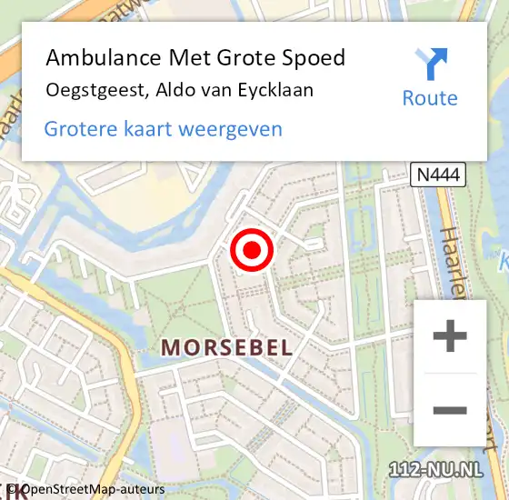 Locatie op kaart van de 112 melding: Ambulance Met Grote Spoed Naar Oegstgeest, Aldo van Eycklaan op 17 april 2024 10:38