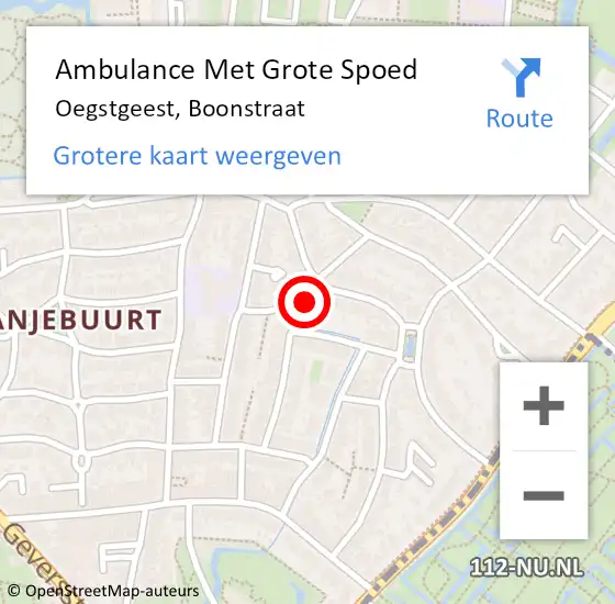 Locatie op kaart van de 112 melding: Ambulance Met Grote Spoed Naar Oegstgeest, Boonstraat op 17 april 2024 11:00