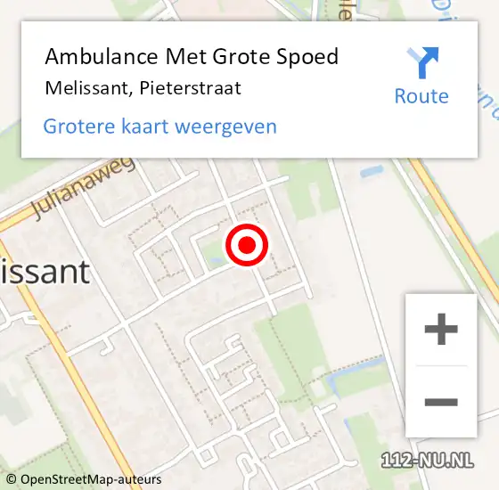 Locatie op kaart van de 112 melding: Ambulance Met Grote Spoed Naar Melissant, Pieterstraat op 17 april 2024 11:01