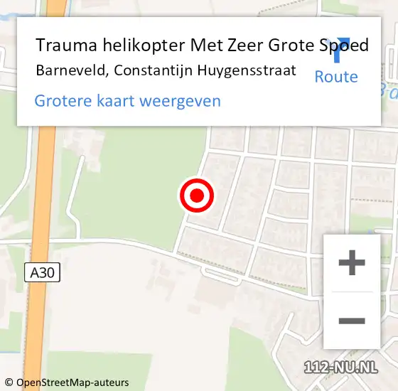 Locatie op kaart van de 112 melding: Trauma helikopter Met Zeer Grote Spoed Naar Barneveld, Constantijn Huygensstraat op 17 april 2024 11:19