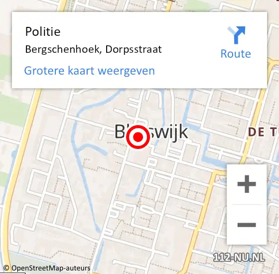 Locatie op kaart van de 112 melding: Politie Bergschenhoek, Dorpsstraat op 17 april 2024 11:26