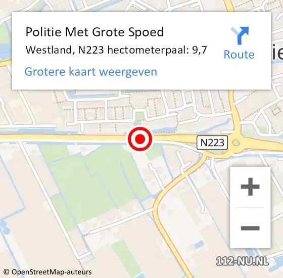 Locatie op kaart van de 112 melding: Politie Met Grote Spoed Naar Westland, N223 hectometerpaal: 9,7 op 17 april 2024 11:32