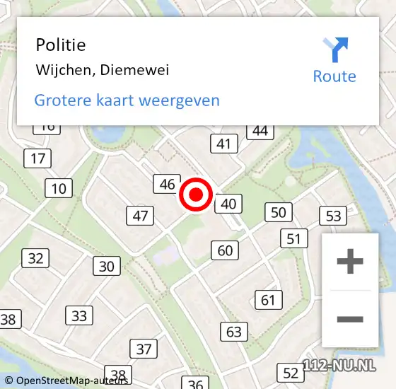 Locatie op kaart van de 112 melding: Politie Wijchen, Diemewei op 17 april 2024 11:47