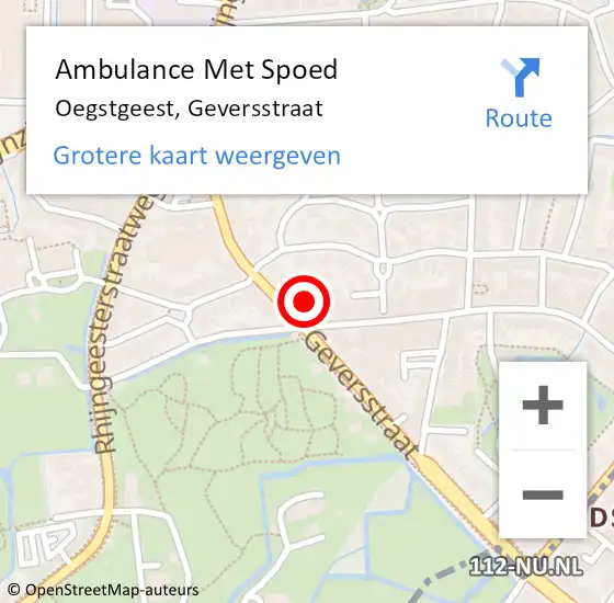 Locatie op kaart van de 112 melding: Ambulance Met Spoed Naar Oegstgeest, Geversstraat op 17 april 2024 11:52