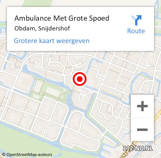 Locatie op kaart van de 112 melding: Ambulance Met Grote Spoed Naar Obdam, Snijdershof op 17 april 2024 11:54