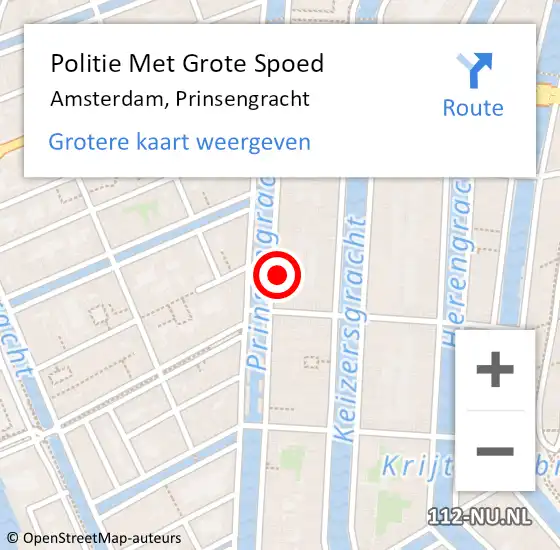 Locatie op kaart van de 112 melding: Politie Met Grote Spoed Naar Amsterdam, Prinsengracht op 17 april 2024 12:18