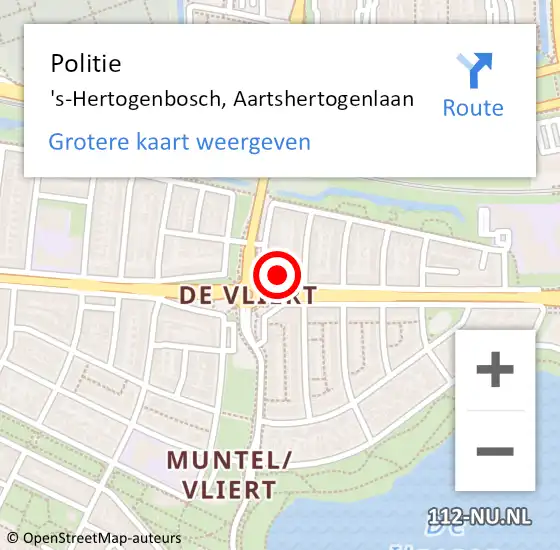 Locatie op kaart van de 112 melding: Politie 's-Hertogenbosch, Aartshertogenlaan op 17 april 2024 12:27