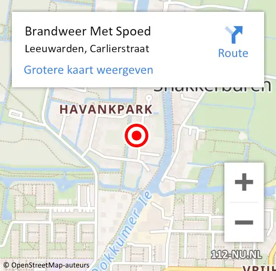 Locatie op kaart van de 112 melding: Brandweer Met Spoed Naar Leeuwarden, Carlierstraat op 17 april 2024 12:30