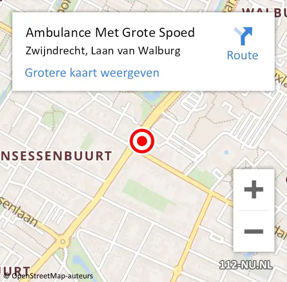 Locatie op kaart van de 112 melding: Ambulance Met Grote Spoed Naar Zwijndrecht, Laan van Walburg op 17 april 2024 12:50
