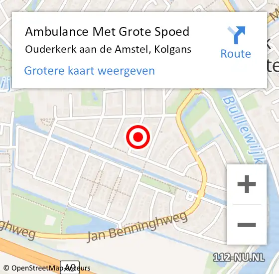 Locatie op kaart van de 112 melding: Ambulance Met Grote Spoed Naar Ouderkerk aan de Amstel, Kolgans op 17 april 2024 12:52