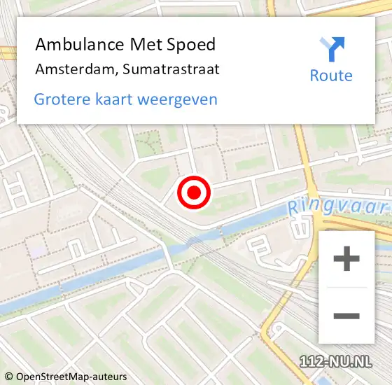 Locatie op kaart van de 112 melding: Ambulance Met Spoed Naar Amsterdam, Sumatrastraat op 17 april 2024 13:08
