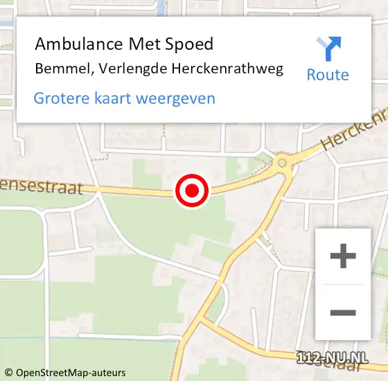 Locatie op kaart van de 112 melding: Ambulance Met Spoed Naar Bemmel, Verlengde Herckenrathweg op 2 oktober 2014 18:17