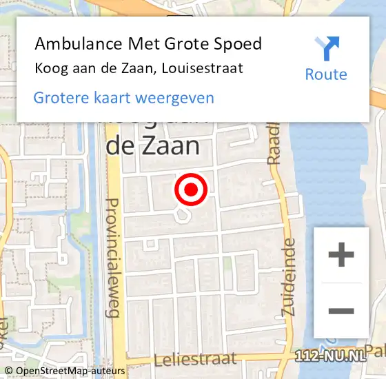 Locatie op kaart van de 112 melding: Ambulance Met Grote Spoed Naar Koog aan de Zaan, Louisestraat op 17 april 2024 13:09