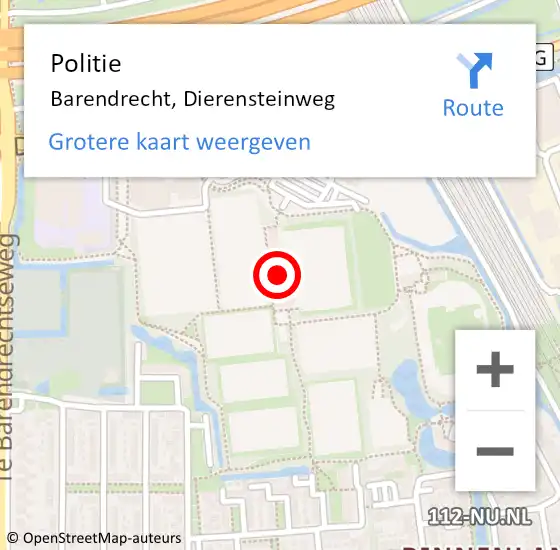 Locatie op kaart van de 112 melding: Politie Barendrecht, Dierensteinweg op 17 april 2024 13:19