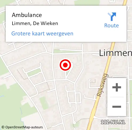 Locatie op kaart van de 112 melding: Ambulance Limmen, De Wieken op 17 april 2024 13:29
