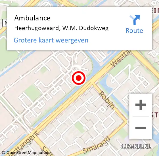 Locatie op kaart van de 112 melding: Ambulance Heerhugowaard, W.M. Dudokweg op 17 april 2024 13:35