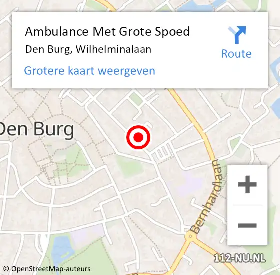 Locatie op kaart van de 112 melding: Ambulance Met Grote Spoed Naar Den Burg, Wilhelminalaan op 17 april 2024 13:54