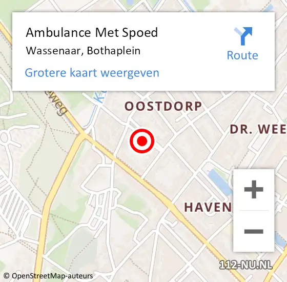 Locatie op kaart van de 112 melding: Ambulance Met Spoed Naar Wassenaar, Bothaplein op 17 april 2024 14:08