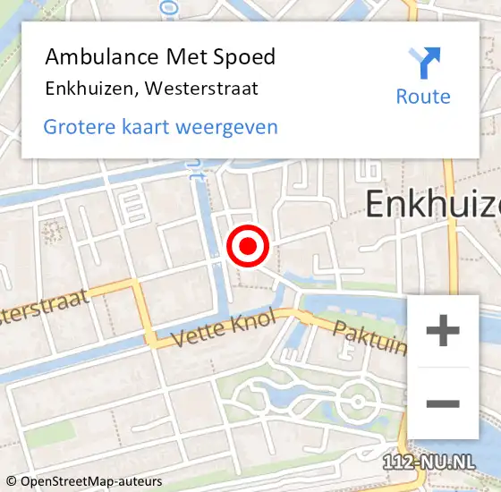 Locatie op kaart van de 112 melding: Ambulance Met Spoed Naar Enkhuizen, Westerstraat op 17 april 2024 14:09