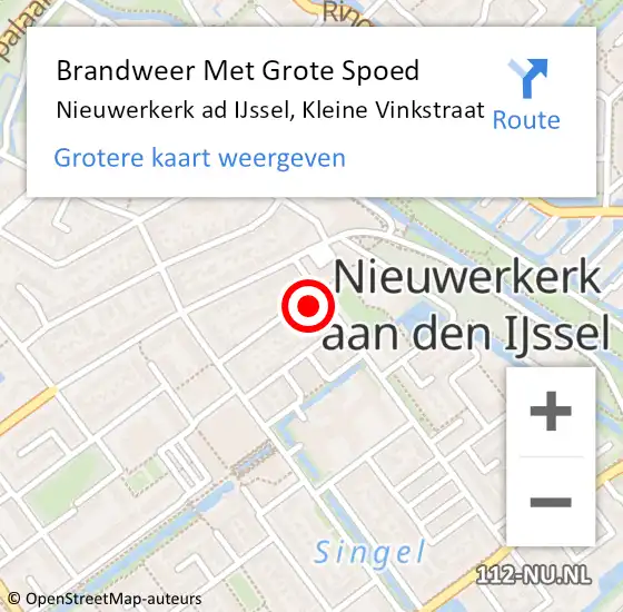 Locatie op kaart van de 112 melding: Brandweer Met Grote Spoed Naar Nieuwerkerk ad IJssel, Kleine Vinkstraat op 2 oktober 2014 18:29