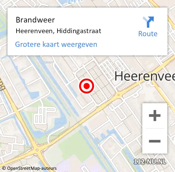 Locatie op kaart van de 112 melding: Brandweer Heerenveen, Hiddingastraat op 17 april 2024 14:38