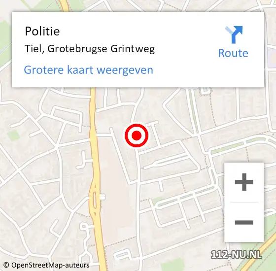Locatie op kaart van de 112 melding: Politie Tiel, Grotebrugse Grintweg op 17 april 2024 14:42