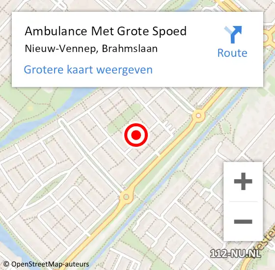Locatie op kaart van de 112 melding: Ambulance Met Grote Spoed Naar Nieuw-Vennep, Brahmslaan op 17 april 2024 14:51