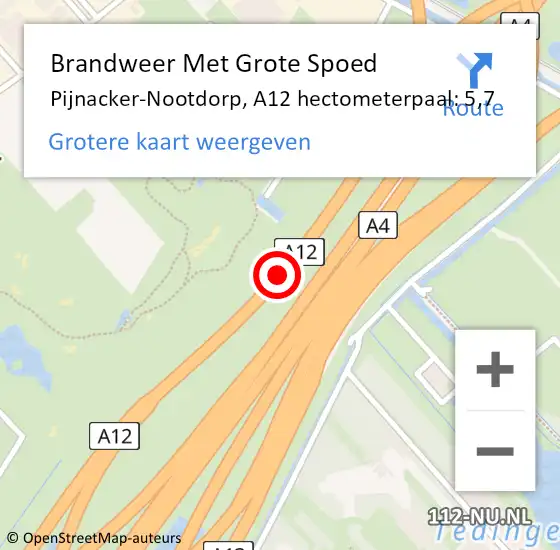 Locatie op kaart van de 112 melding: Brandweer Met Grote Spoed Naar Pijnacker-Nootdorp, A12 hectometerpaal: 5,7 op 17 april 2024 14:58