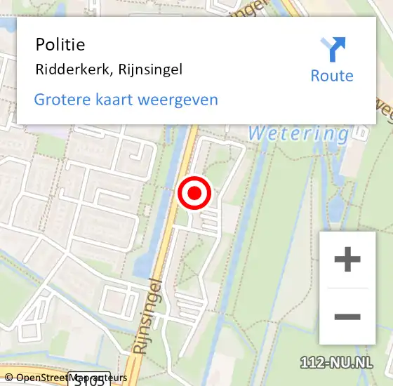 Locatie op kaart van de 112 melding: Politie Ridderkerk, Rijnsingel op 17 april 2024 14:59