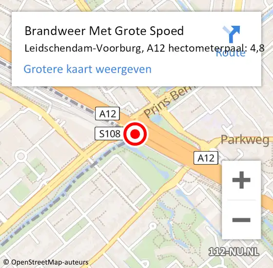Locatie op kaart van de 112 melding: Brandweer Met Grote Spoed Naar Leidschendam-Voorburg, A12 hectometerpaal: 4,8 op 17 april 2024 15:03