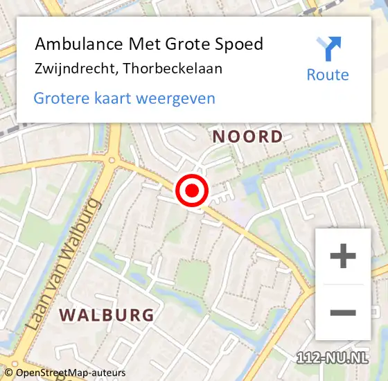 Locatie op kaart van de 112 melding: Ambulance Met Grote Spoed Naar Zwijndrecht, Thorbeckelaan op 17 april 2024 15:12