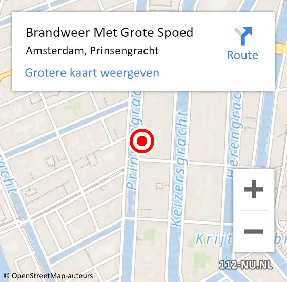 Locatie op kaart van de 112 melding: Brandweer Met Grote Spoed Naar Amsterdam, Prinsengracht op 17 april 2024 15:19