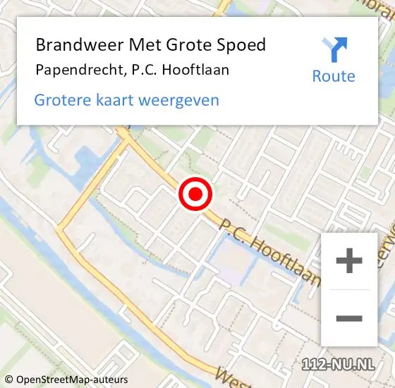 Locatie op kaart van de 112 melding: Brandweer Met Grote Spoed Naar Papendrecht, P.C. Hooftlaan op 17 april 2024 15:28