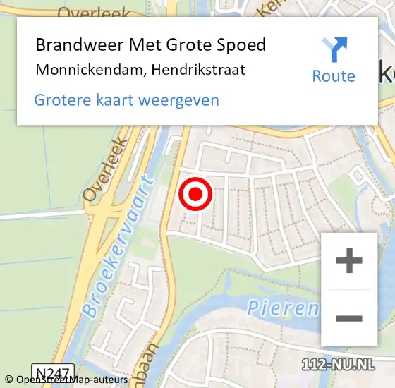 Locatie op kaart van de 112 melding: Brandweer Met Grote Spoed Naar Monnickendam, Hendrikstraat op 17 april 2024 16:13