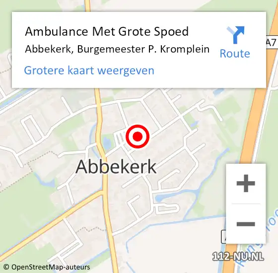 Locatie op kaart van de 112 melding: Ambulance Met Grote Spoed Naar Abbekerk, Burgemeester P. Kromplein op 17 april 2024 16:30
