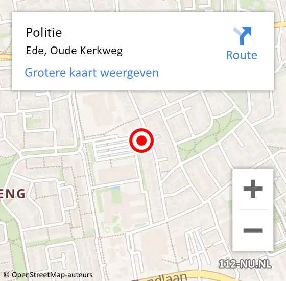 Locatie op kaart van de 112 melding: Politie Ede, Oude Kerkweg op 17 april 2024 16:48